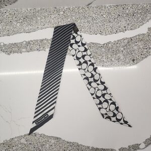 Coach Reversible Skinny Silk Scarf / Twilly – Signature C & Stripe Print
